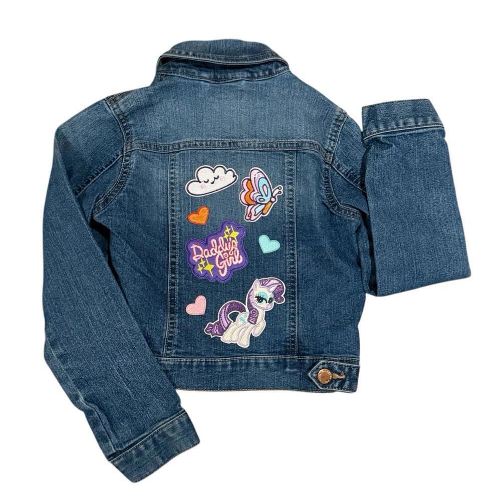 ☮️Upcycled Girls Denim Jacket My Little Pony Patch Daddy's Girl Butterfly Heart